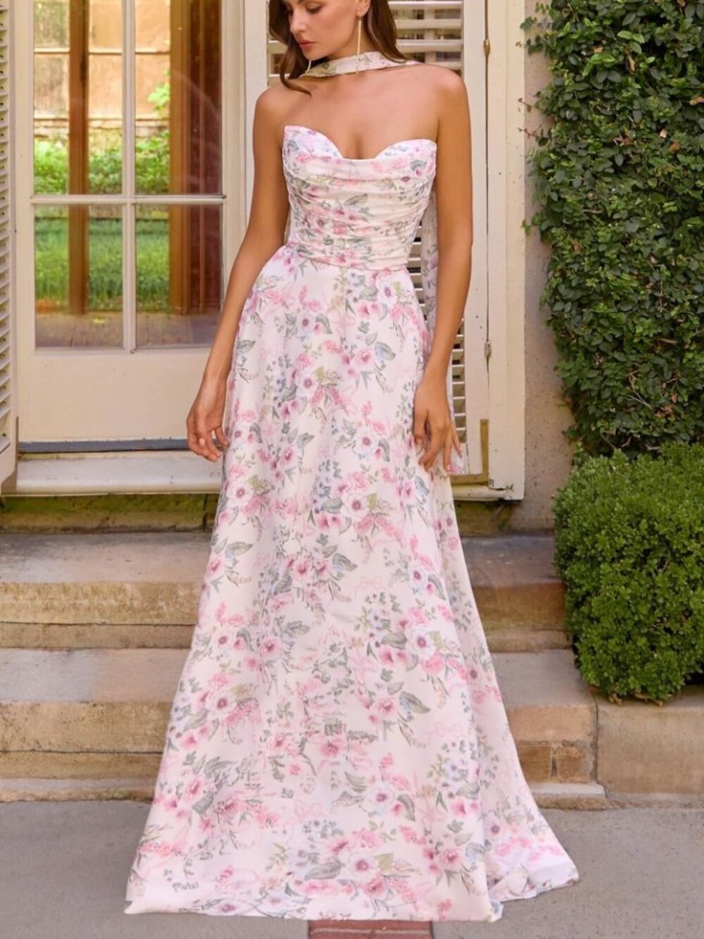 NEW LONG PINK FORMAL BRIDESMAID DRESS. PROM PARTY EVENING WEDDING GUEST FLORAL